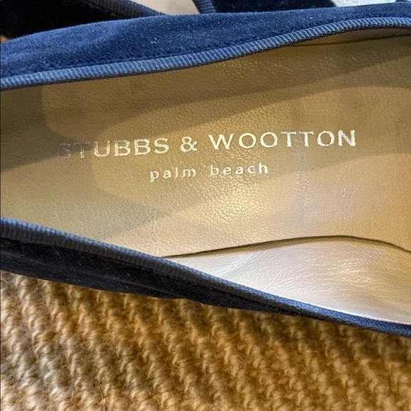 Stubbs & Wootton Navy Velvet Loafers w Silver Cat Embroidery Sz 7 - Picture 2 of 7